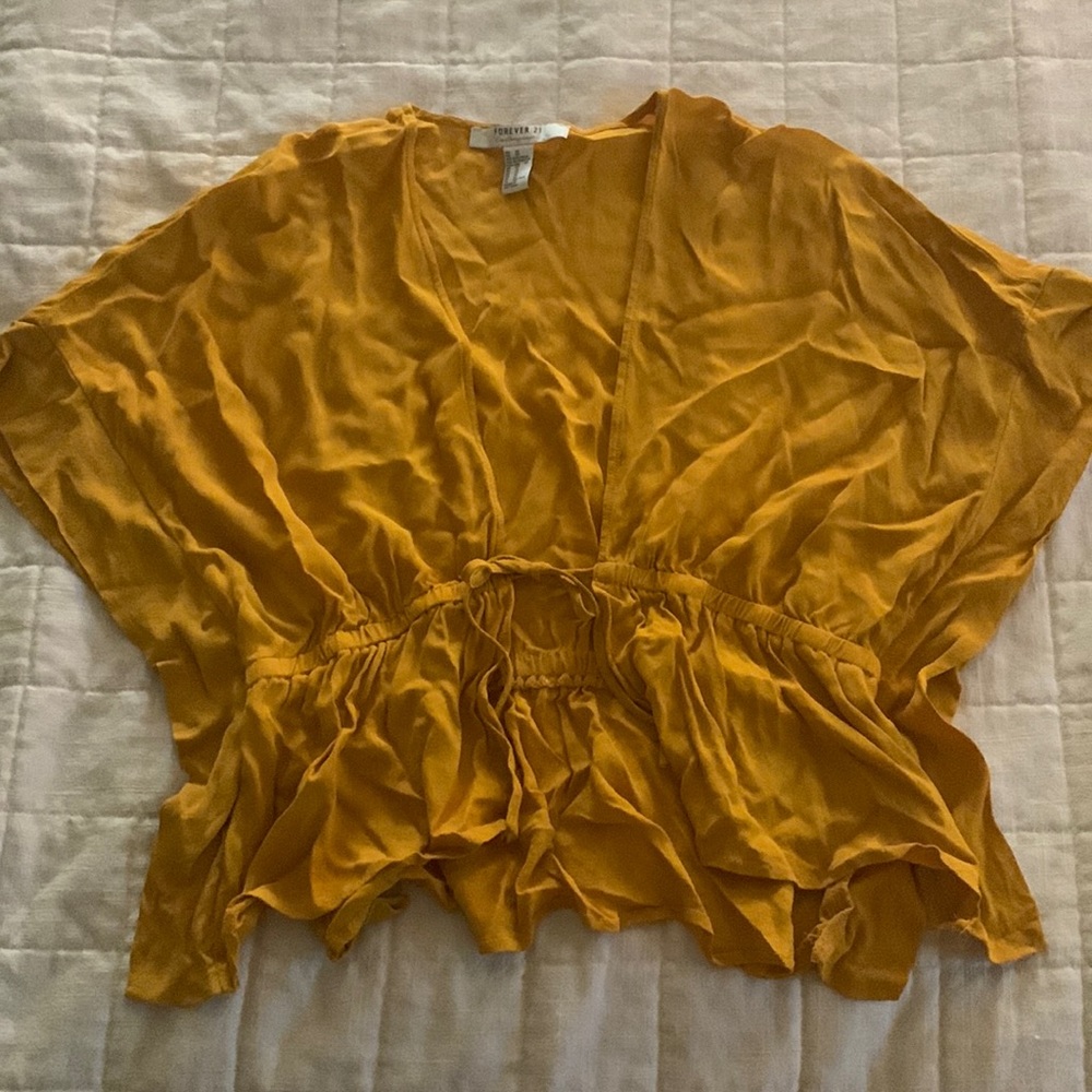 Forever 21 Yellow Tie-Front Flowy Top